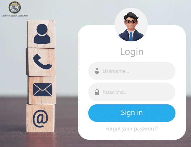 Elementy komunikacji zdalnej dla grafika: ikony kontaktu, maila i telefonu oraz panel logowania do platformy freelancerskiej