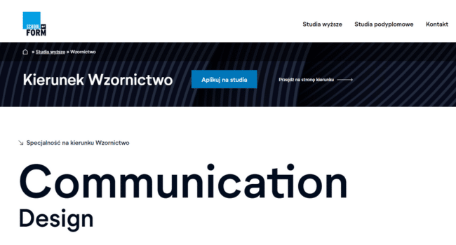 Screen z strony uczelni Kierunek wzornictwo
