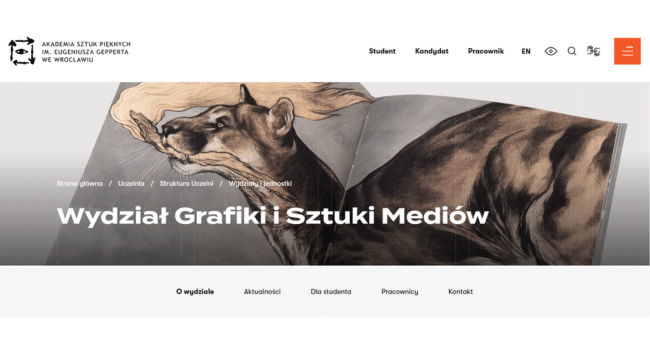 Screen z strony uczelni Kierunek Grafika