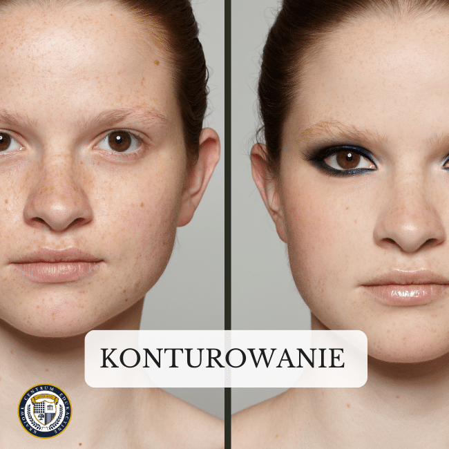 Konturowanie twarzy - modelka po lewej stronie przed i po prawej po
