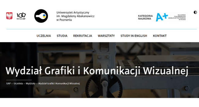 Screen z strony uczelni Kierunek Grafika