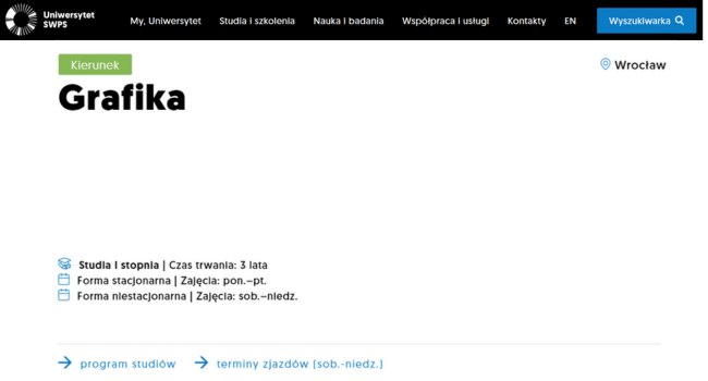 Screen z strony uczelni Kierunek Grafika