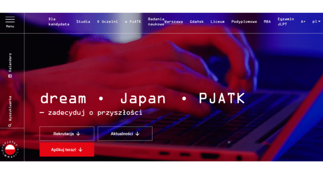 Screen z strony uczelni Kierunek Sztuka Nowych Mediów