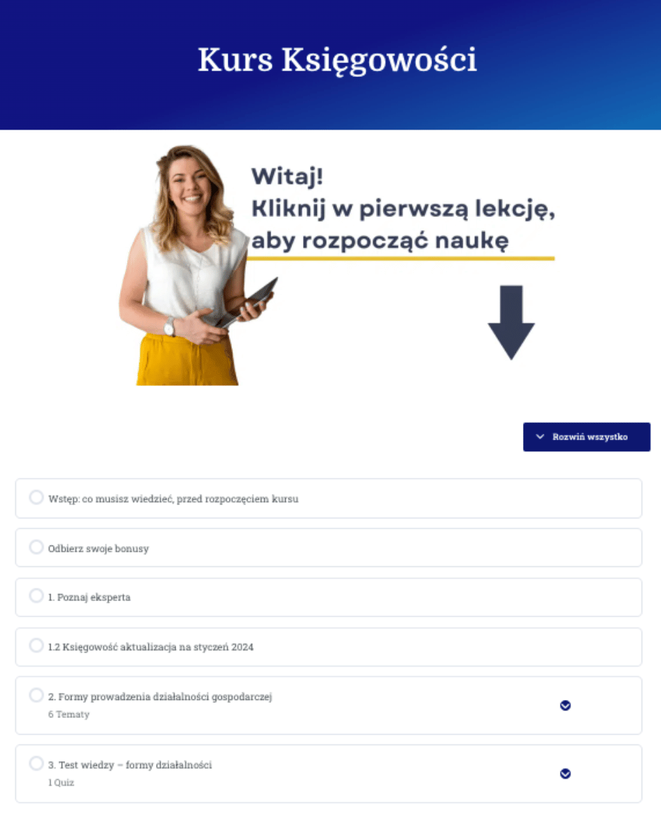 Kurs księgowości wnętrze platformy edukacyjnej