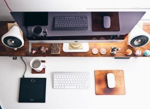 desk with equipment