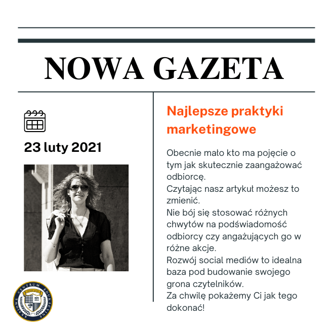 Infografika w formie artykułu gazetowego o najlepszych praktykach marketingowych