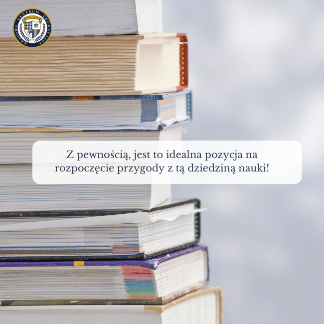 Białe tło i zdjęcie stosu książek i podręczników po lewej stronie, napis na środku: Z pewnością, jest to idealna pozycja na rozpoczęcie przygody z tą dziedziną nauki!Zdjęcie nawiązuje do tematu: książki o księgowości