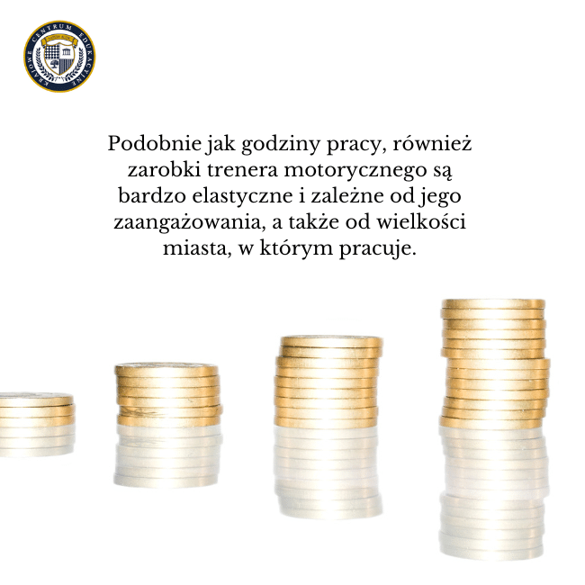 Zdjęcie słupków z pieniędzmi na białym tle i napis: Podobnie jak godziny pracy, również zarobki trenera motorycznego są bardzo elastyczne i zależne od jego zaangażowania, a także od wielkości miasta, w którym pracuje.