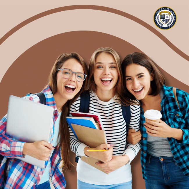 Zdjęcie trzech uśmiechniętych studentem. Temat: studia z dietetyki