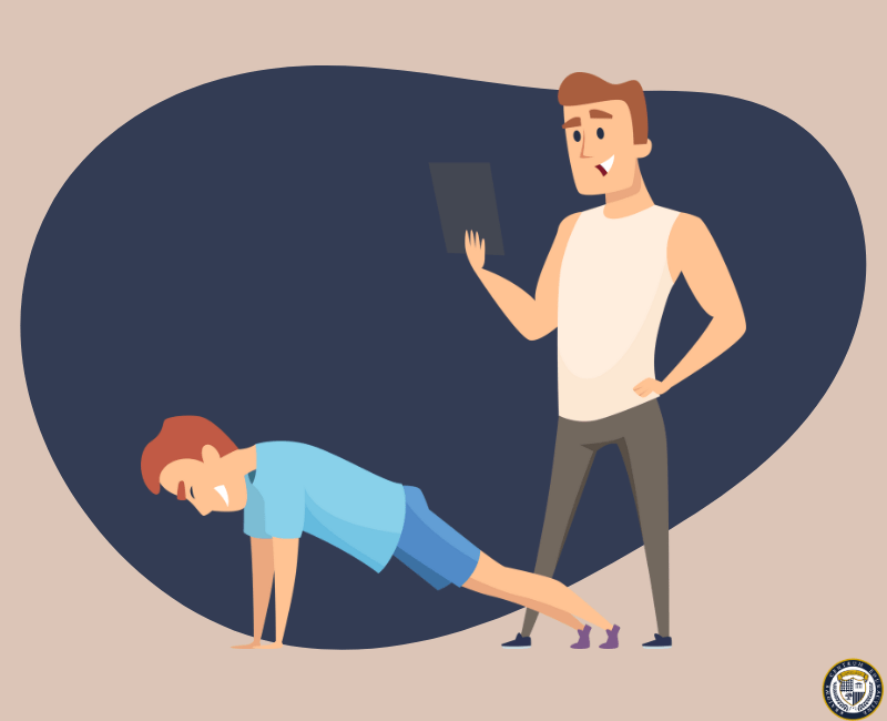 Trener personalny - grafika trenera, ktory kibicuje kllientowi