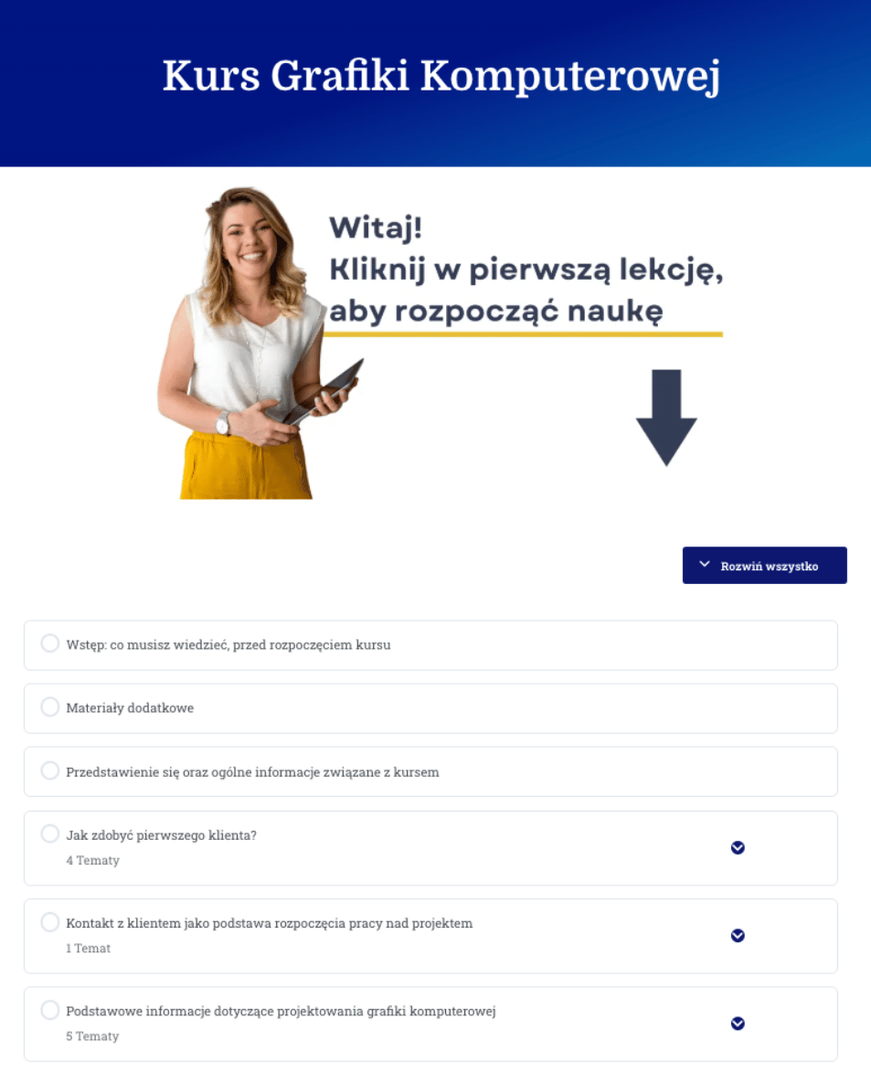 Kurs grafiki komputerowej wnętrze platformy edukacyjnej