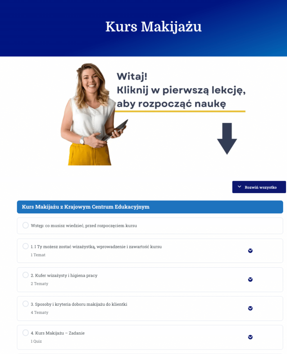 Kurs makijazu wnetrze platformy edukacyjnej 2