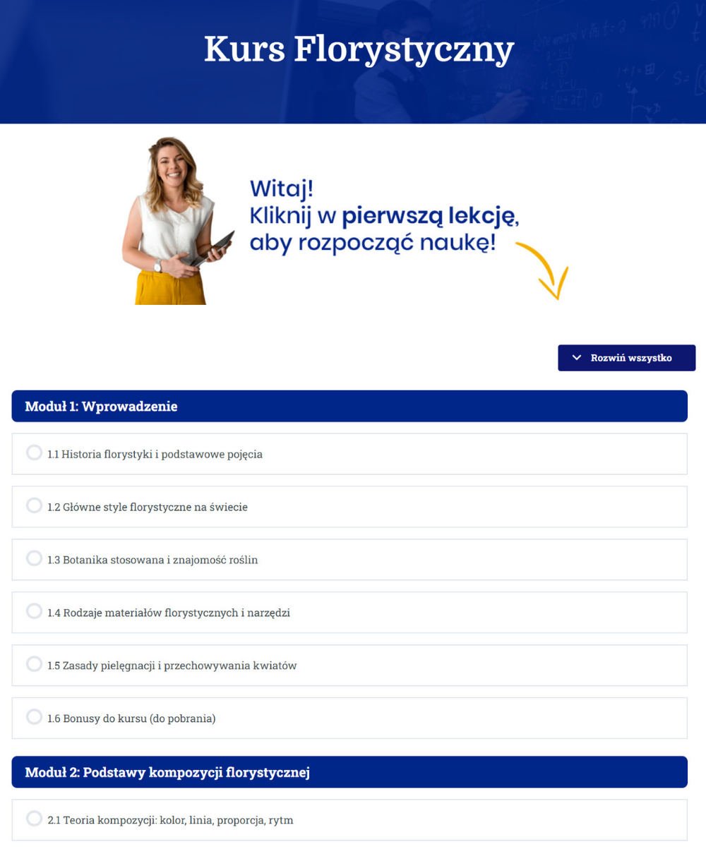 Wnętrze platformy kursu florystycznego