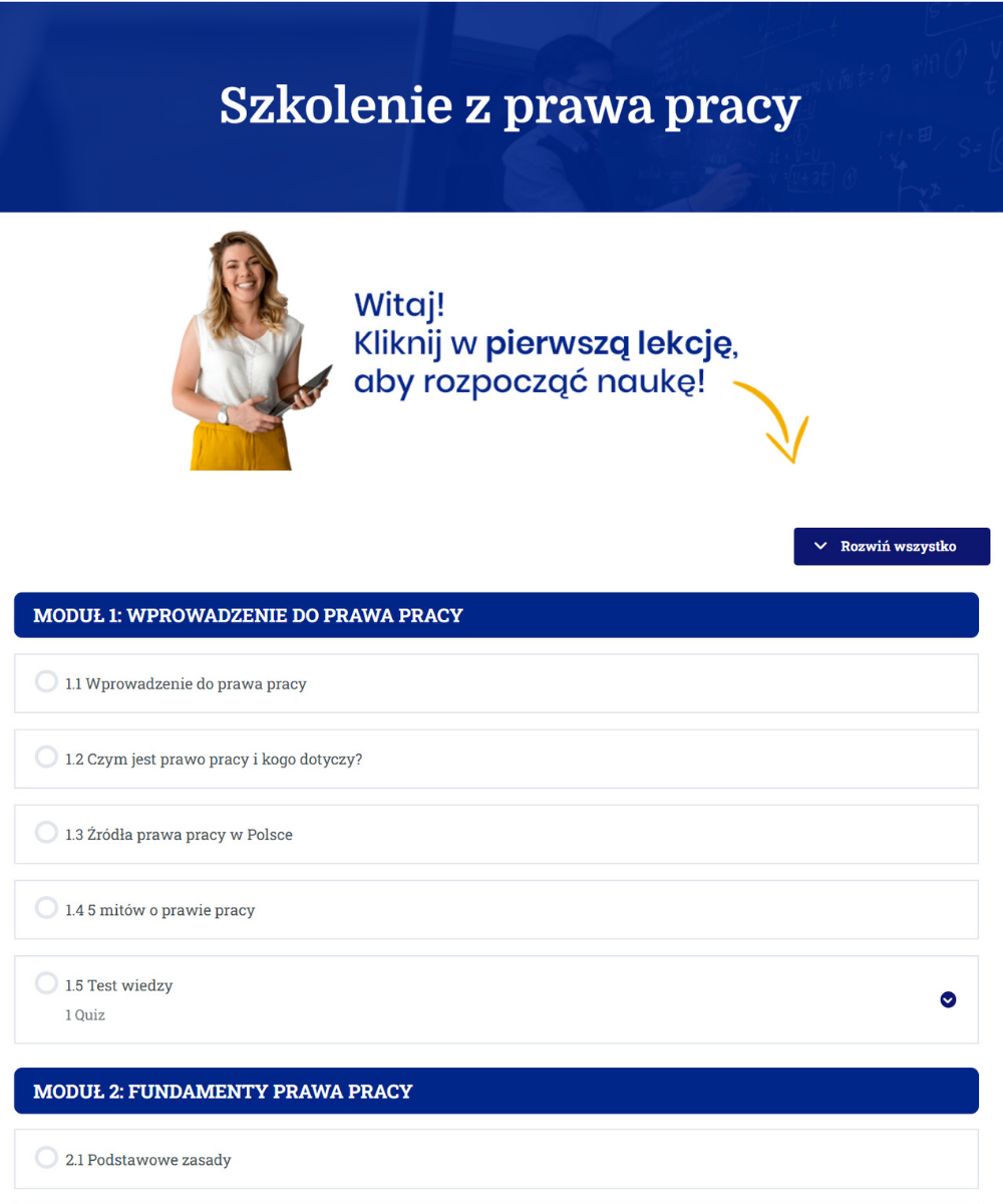 Wnętrze platformy szkolenia z prawa pracy