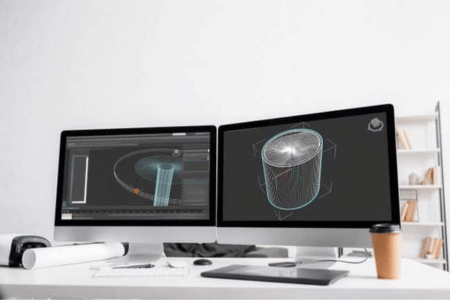Modele 3D wyswietlone na monitorach