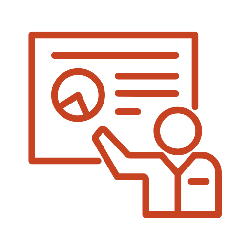 Kurs PowerPoint ikona 4 - ikona graficzna człowieka prezentującego prezentacje z danymi