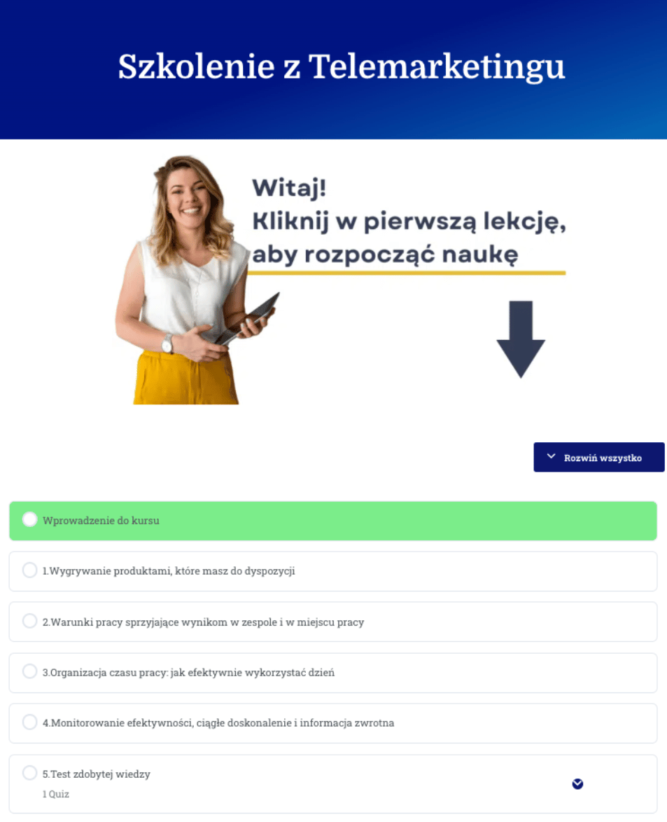 Szkolenie z Telemarketingu wnętrze platformy edukacyjnej
