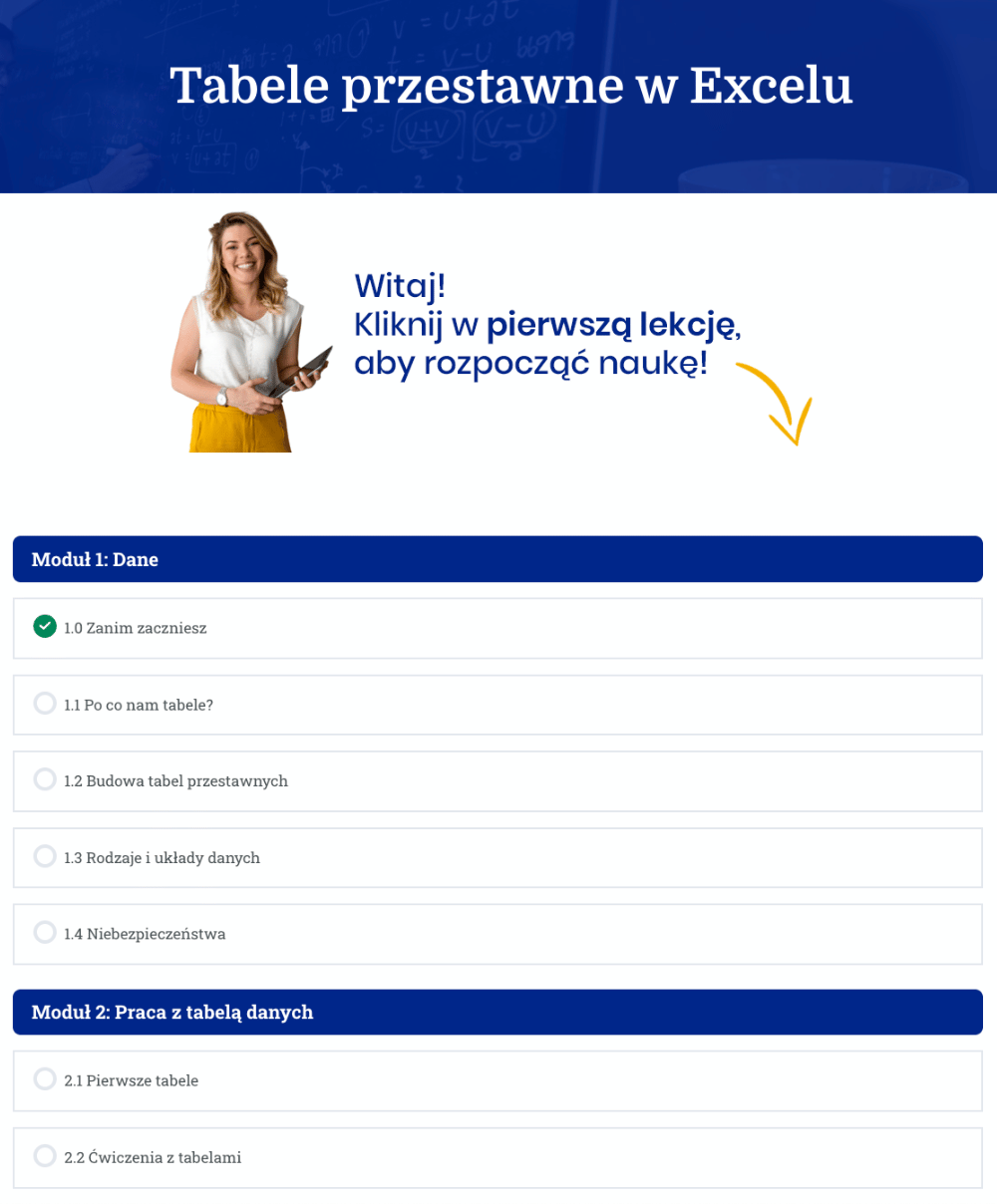 Wnętrze platformy szkoleniowej kurs tabele przestawne