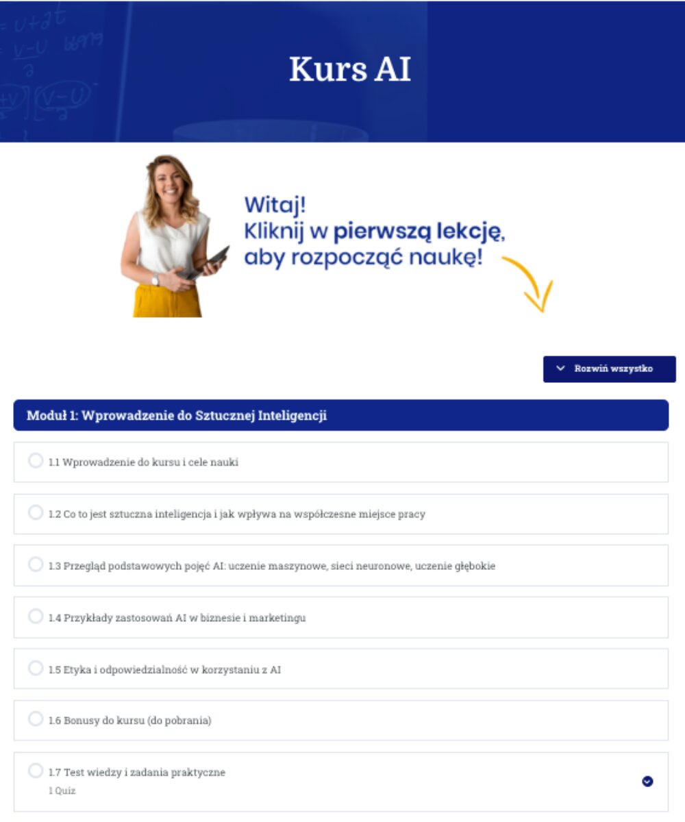 Wnętrze platformy szkoleniowej kurs AI