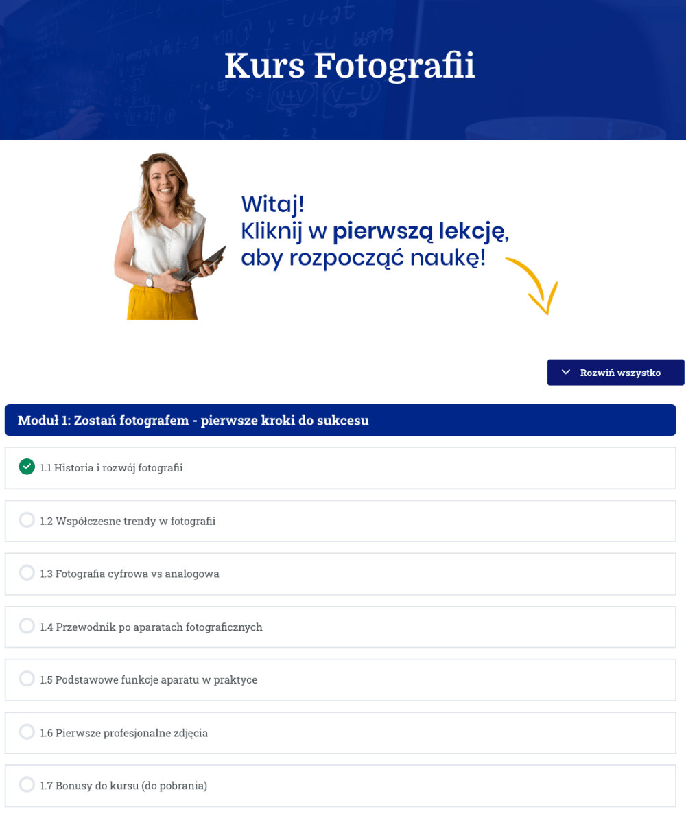 Wnętrze platformy szkoleniowej kurs fotografii