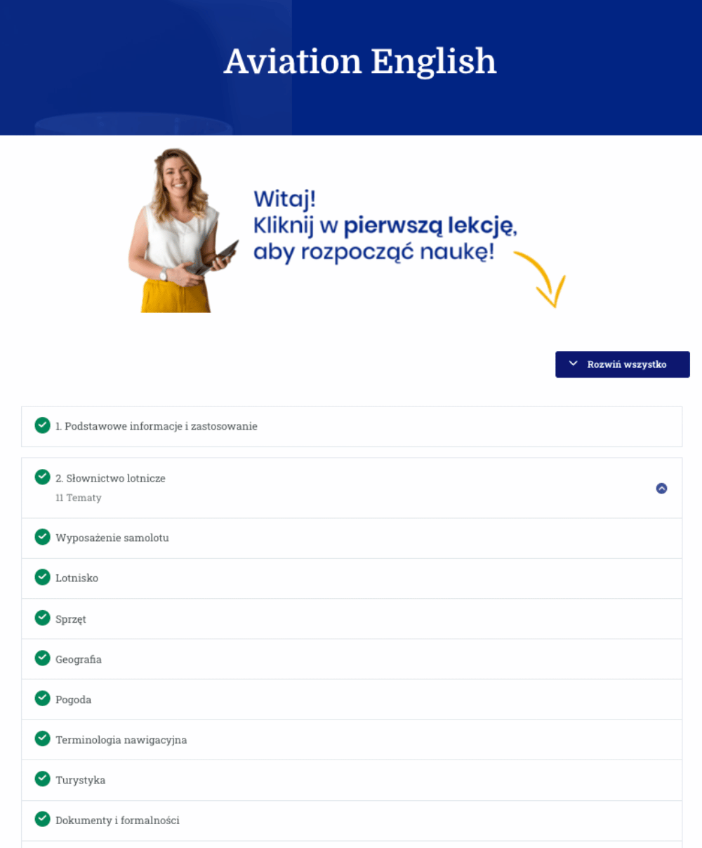 Wnętrze platformy szkoleniowej Aviation English