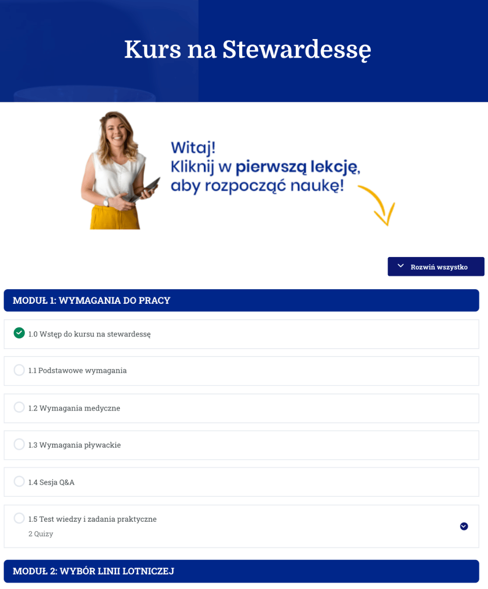 Wnętrze platformy szkoleniowej kurs na stewardessy