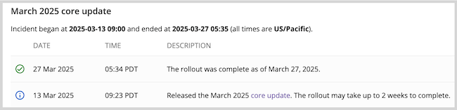Zrzut ekranu prezentujący marcowy update 