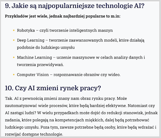 Zrzut ekranu prezentujący nagłówki zoptymalizowane pod kątem wyszukiwań głosowych