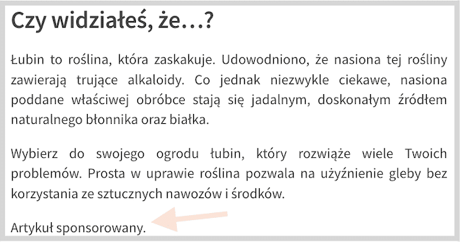 Zrzut ekranu artykułu sponsorowanego z oznaczeniem "artykuł sponsorowany"