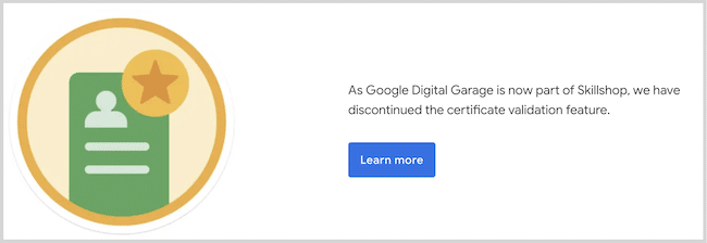 Zrzut ekranu przedstawiający kurs Google Digital Garage 