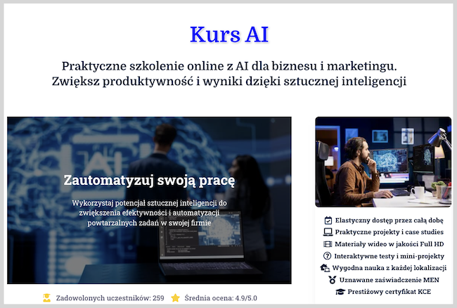 Zrzut ekranu przrdstawiający kurs AI
