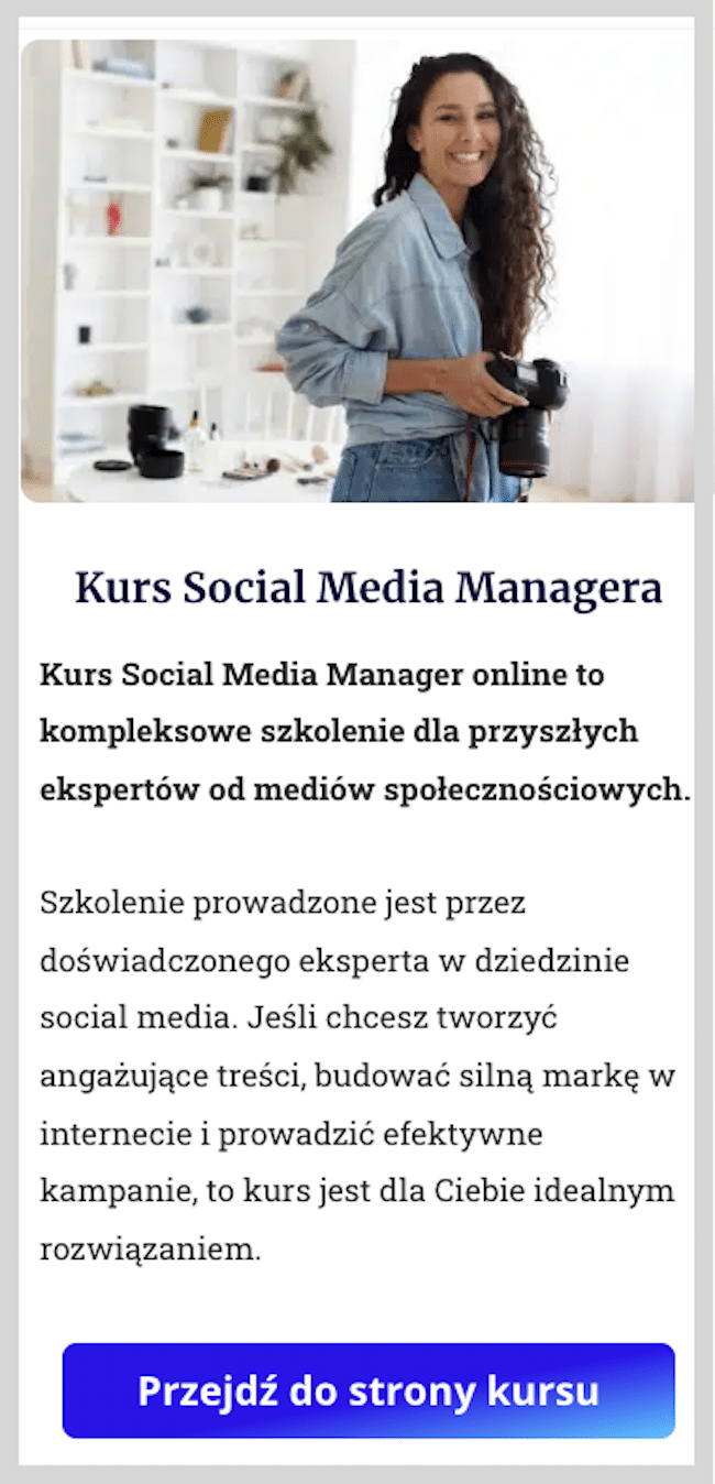 Zrzut ekranu kursu social media manager