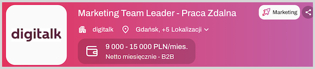 Marketing Team Leader oferta pracy na Rocketjobsie firmy Digitalk