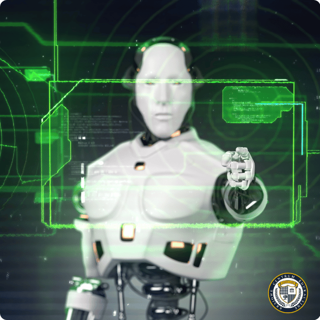 Futurystyczny robot reprezentujący wykorzystanie sztucznej inteligencji w procesach AI w SEO i automatyzacji analizy danych