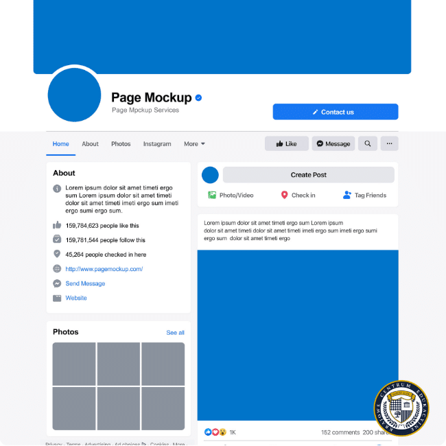 Mockup strony firmowej (fanpage) na Facebooku