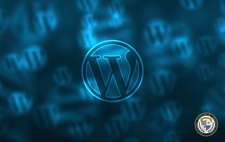 WordPress poradnik - logo WordPress na niebieskim tle z symbolami W, obrazujące popularny system zarządzania treścią dla początkujących i zaawansowanych użytkowników.