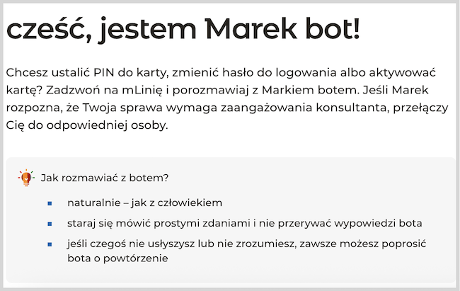 Zrzut ekranu "cześć, jestem Marek bot!"
