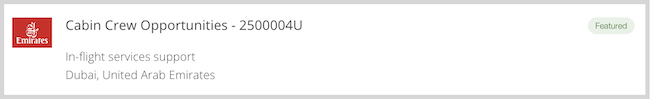 Zrzut ekranu oferty pracy na Cabin Crew w Emiratach