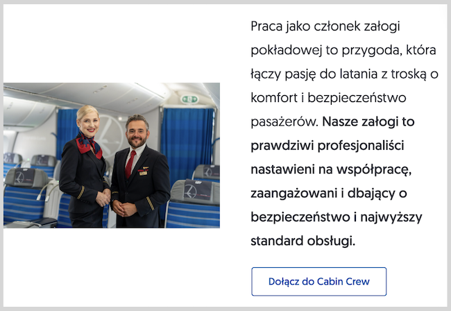 Zrzut ekranu oferty pracy jako Cabin Crew