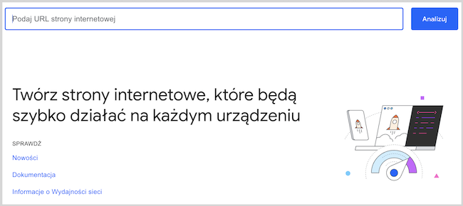 Zrzut ekranu landingu PageSpeed Insights