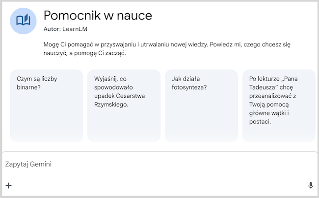 Zrzut ekranu pomocnika w nauce - tworzenie gema, czyli asystenta