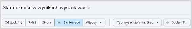 Skuteczność w wynikach wyszukiwania - zrzut ekranu z Google Search Console