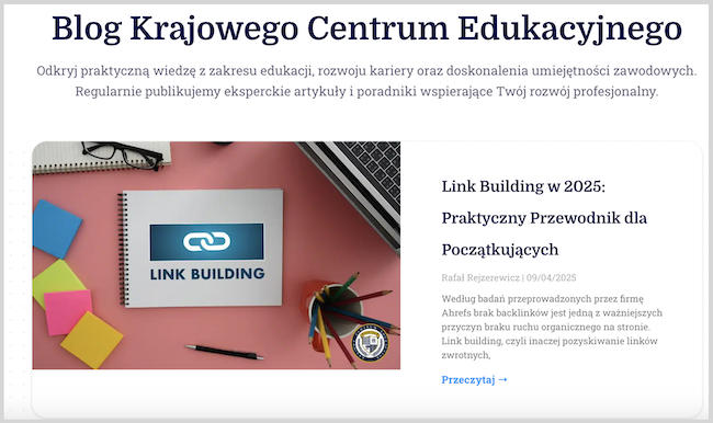 Zrzut ekranu prezentujący landing bloga Krajowego Centrum Edukacyjnego