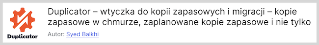 Zrzut ekranu prezentujący wtyczkę Duplicator