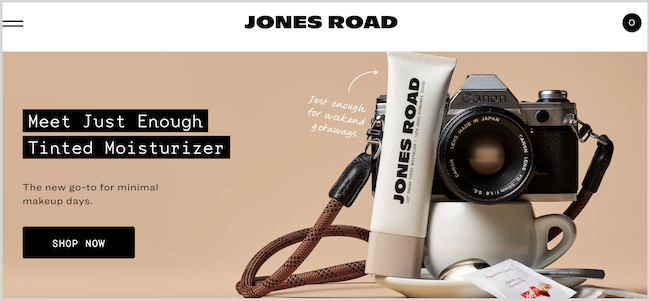 Zrzut ekranu landingu Jones Road Beauty