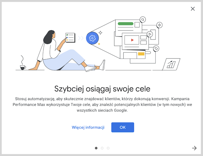 Zrzut ekranu kampanii w google ads "Szybciej osiągaj swoje cele"