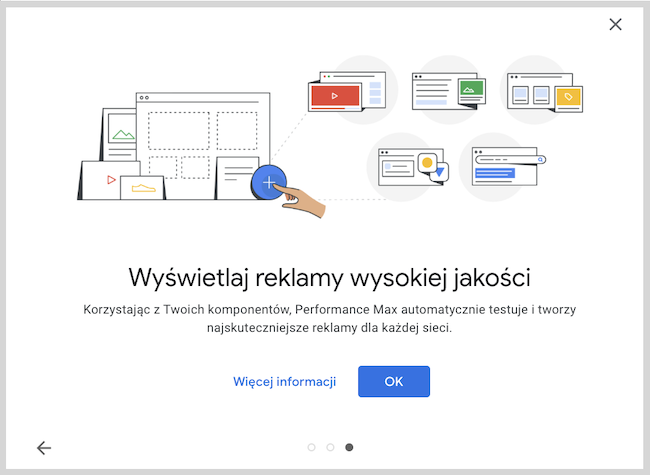 Zrzut ekranu kampanii w google ads "Wyświetlaj reklamy wysokiej jakości"
