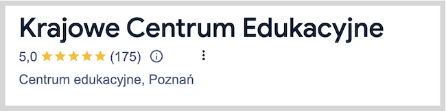 Krajowe Centrum Edukacyjne wizytówka google z liczbą opinii.