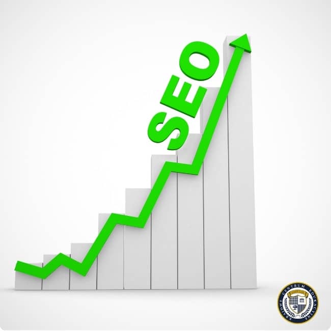 Trójwymiarowy wykres SEO ze strzałką skierowaną w górę – efekt skutecznej strategii link building i pozycjonowania