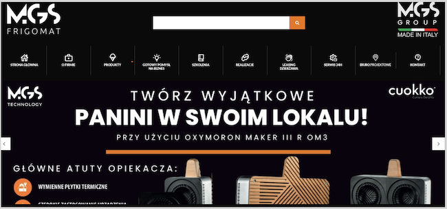 Zrzut ekranu landingu MGS Frigomat